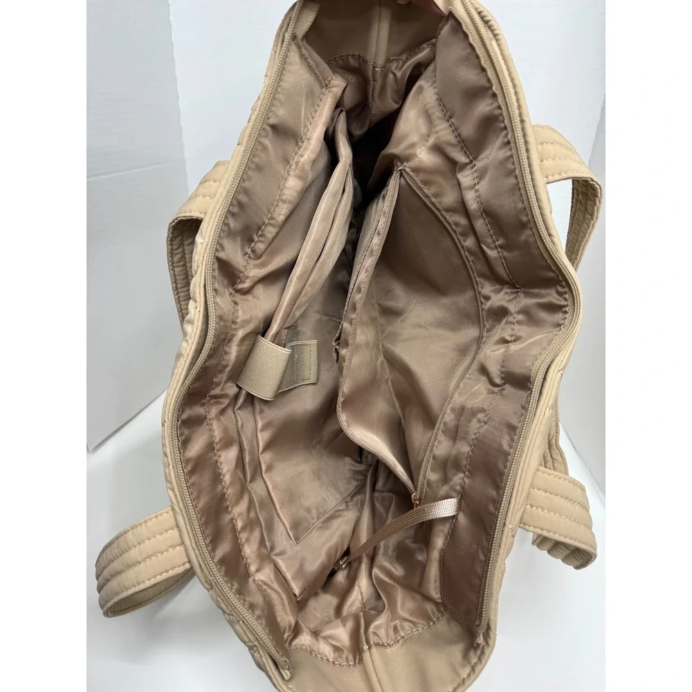Lovevook Tan Quilted Nylon Tote Bag Padded Laptop Shoulder Bag Beige Large